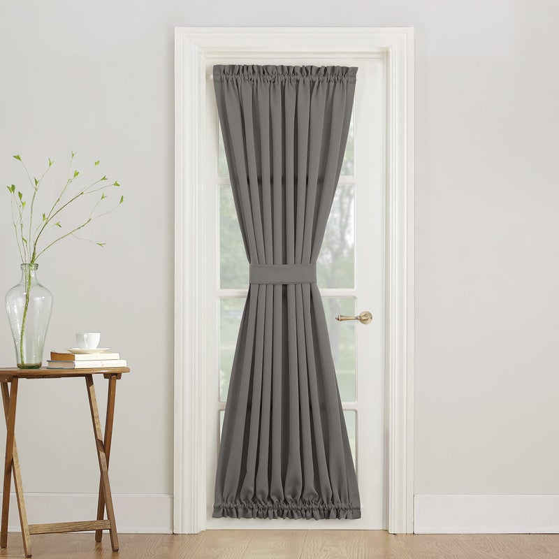 Sun Zero Barrow Energy Efficient Rod Pocket Door Curtain Panel, 54" x 72", Steel - Image 1